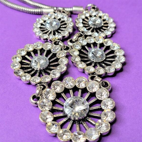 Silver FloralCrystal Choker,  Bib Necklace with Crystals - Picture 2 of 12